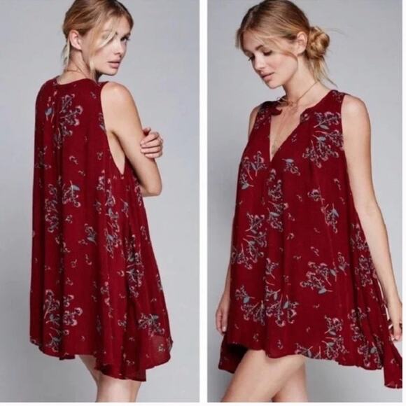 Free People Brown Rust Fall Swing Tunic Top Dress Festival Choker Boho Babydoll - Picture 2 of 8